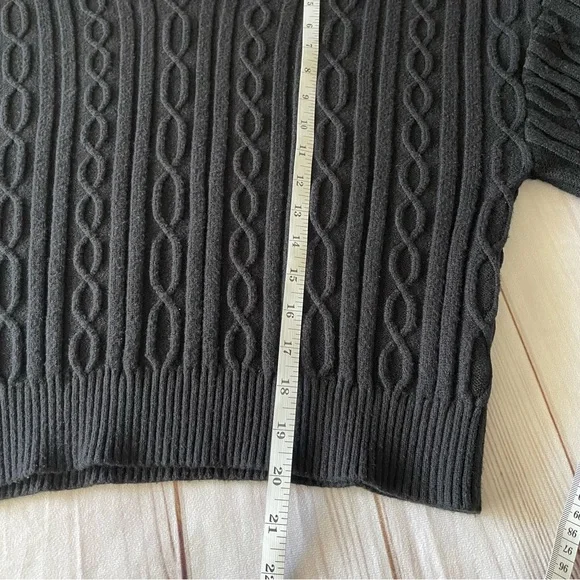 Cloth by Design Cozy Cable Knit Sweater Hoodie Womens L Black Cropped Super Soft - Picture 8 of 10